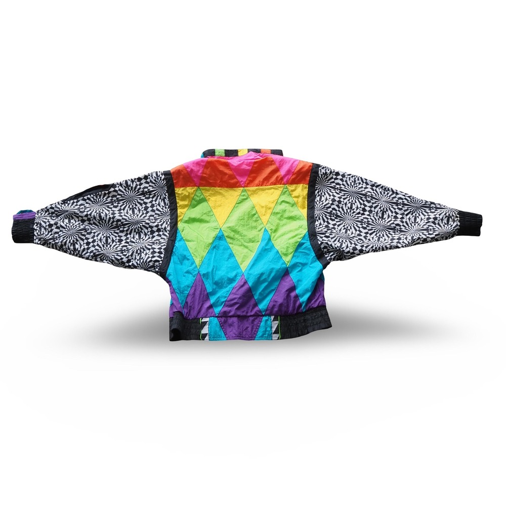 Giacca Sport VTG Windbreaker Jacket Women's S Colorblock Geometric 80s Trippy - Picture 2 of 12